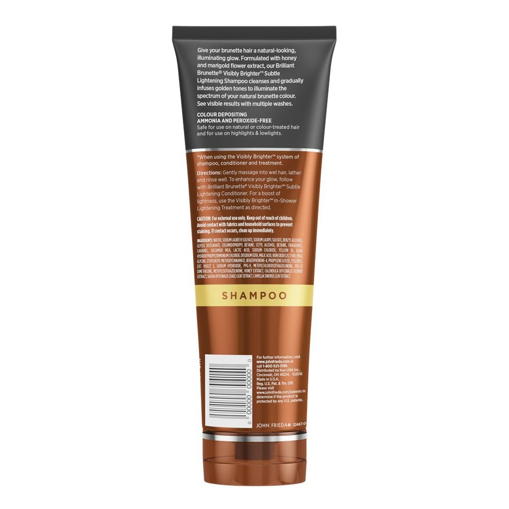 John Frieda Brilliant Brunette Visibly Brighter Subtle Lightening Shampoo, Eliminates Neutral Tones, Sleek Brown Shine, 8.3 Ounces, with Honey and Marigold Extract