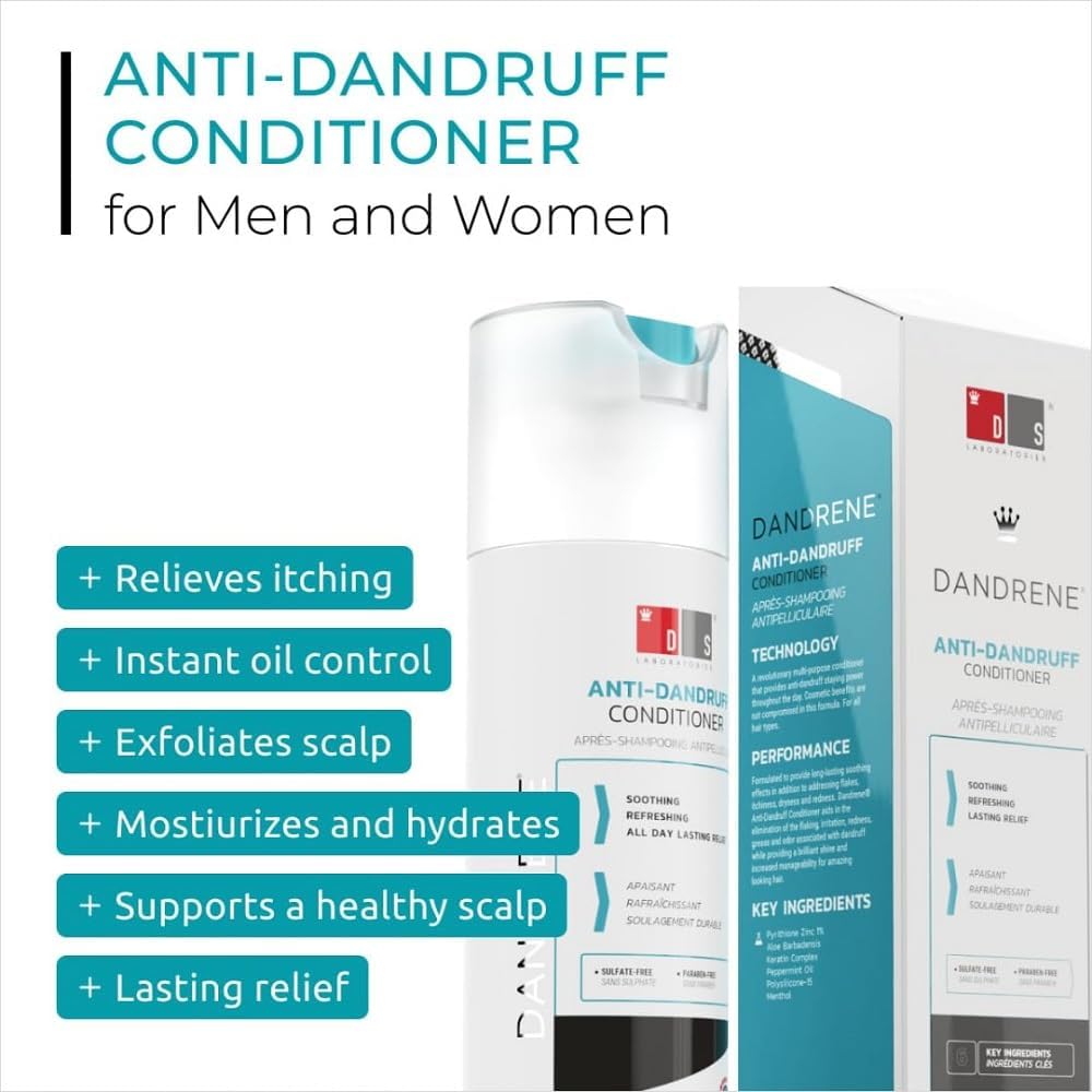 DS Laboratories Dandrene Anti Dandruff Shampoo and Conditioner - Itchy & Dry Scalp Dandruff Treatment Shampoo Conditioner Set, Seborrheic Dermatitis Dandruff Scalp Treatment, Psoriasis Scalp Treatment