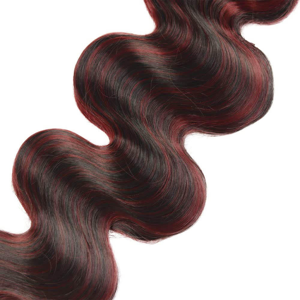 P1B/99J Bundles Burgundy Body Wave Human Hair Bundles Brazilian Two Tone Black Mixed With Burgundy Bundles Human Hair Unprocessed Virgin Hair 3 Bundles 8 10 12 Inch #99j Bundles