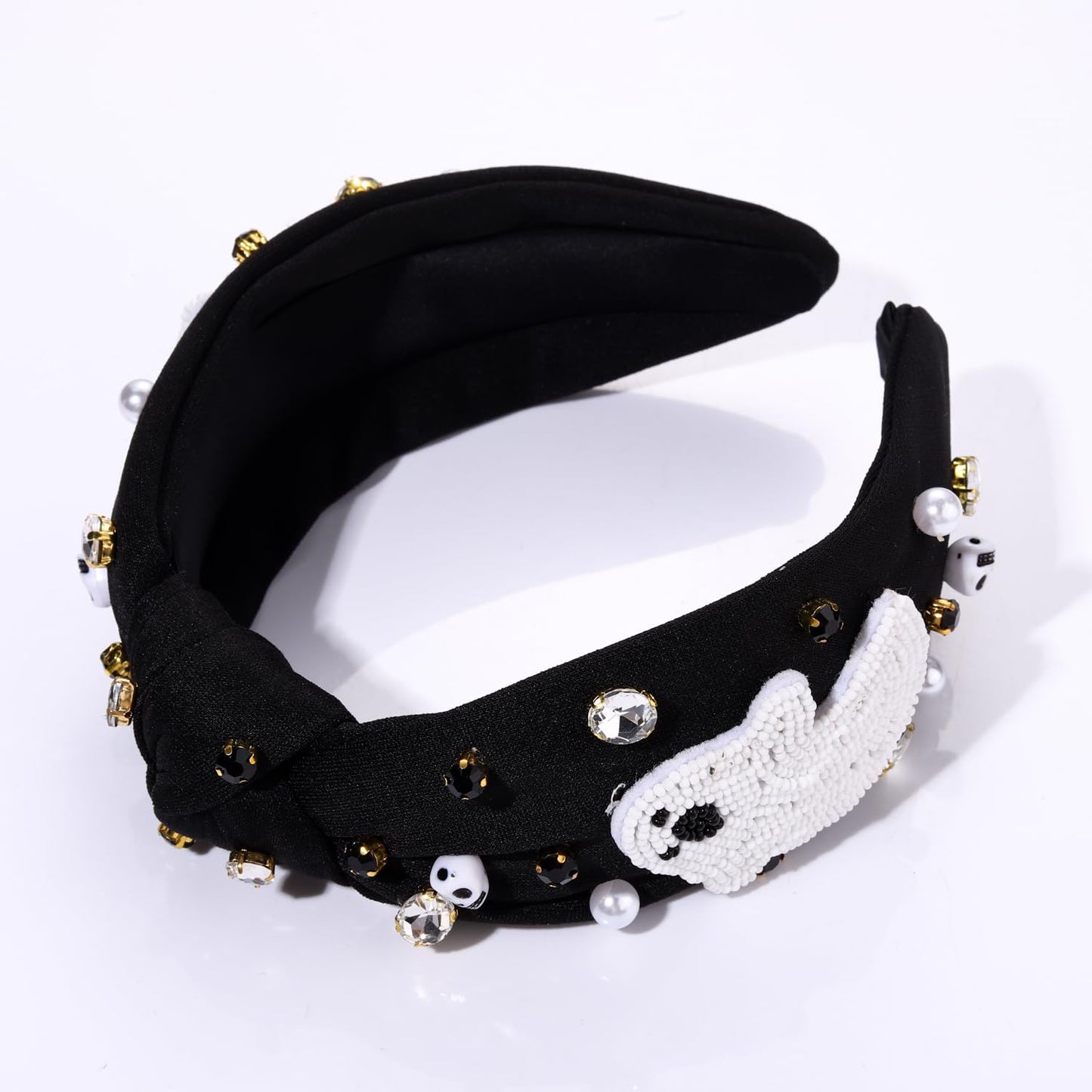 HSWE Halloween Headband for Women Rhinestone Knotted Headbands Witch Hat Pumpkin Spider Crystal Embellished Top Knot Hairband