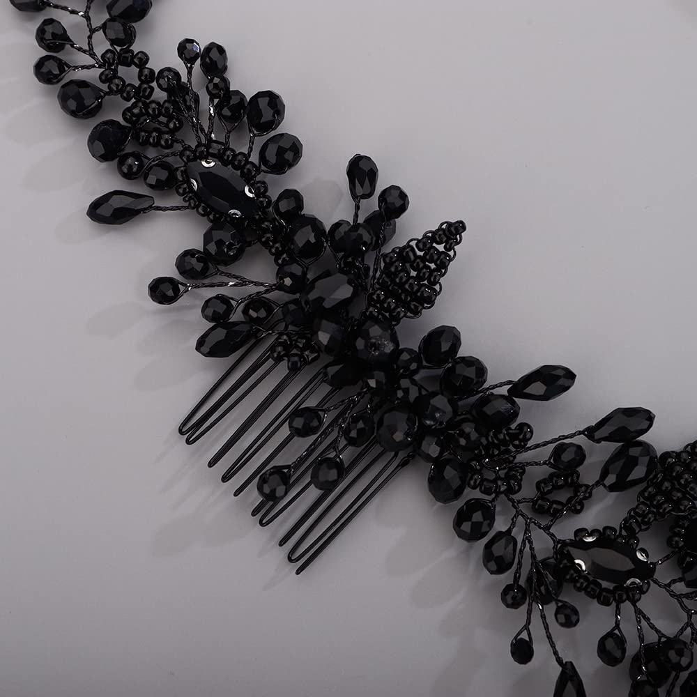 BERYUAN Cute Beads Hair Comb for Bride Women Girls Crystals Hair Comb Multi-Color Beaded Hair Comb Black