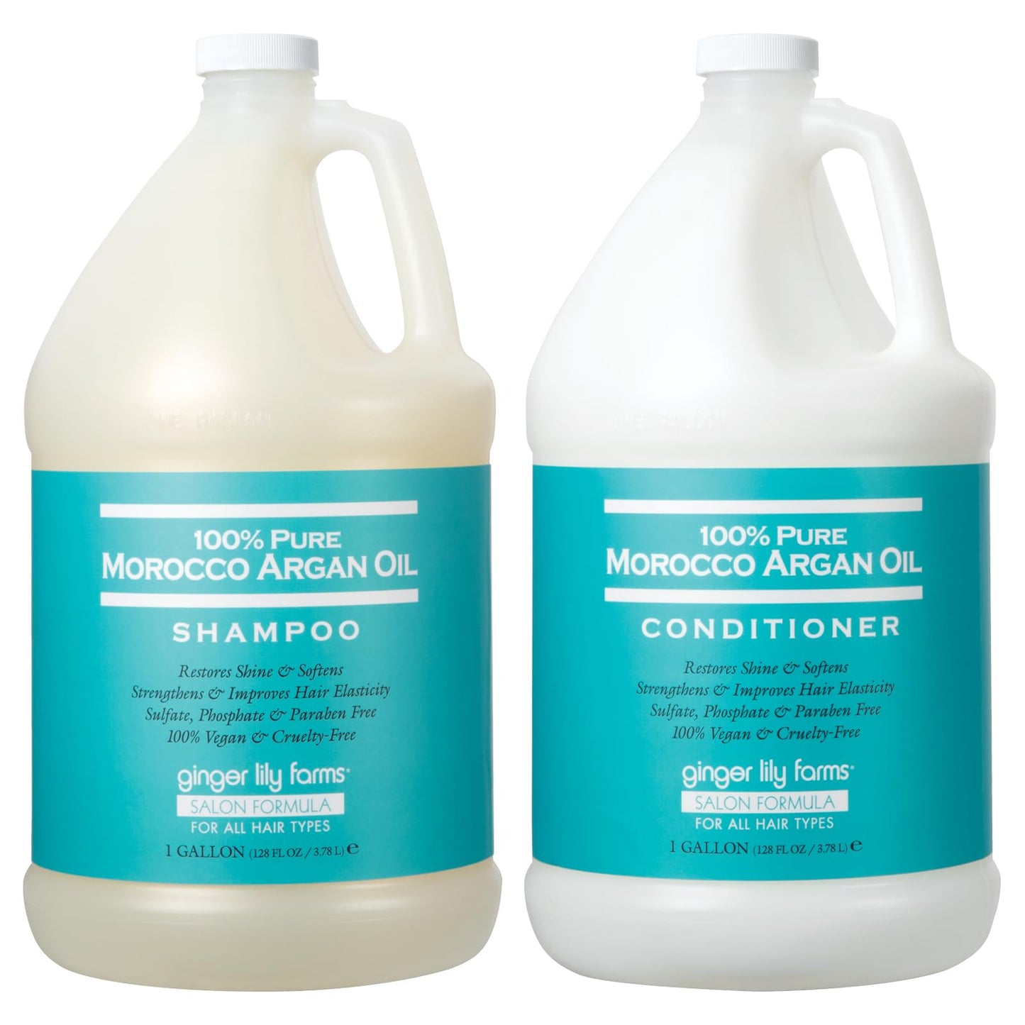 Ginger Lily Farms Salon Formula 100% Pure Morocco Argan Oil Shampoo + Conditioner Bundle, 1 Gallon Each