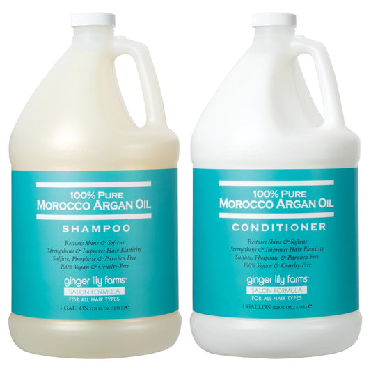 Ginger Lily Farms Salon Formula 100% Pure Morocco Argan Oil Shampoo + Conditioner Bundle, 1 Gallon Each