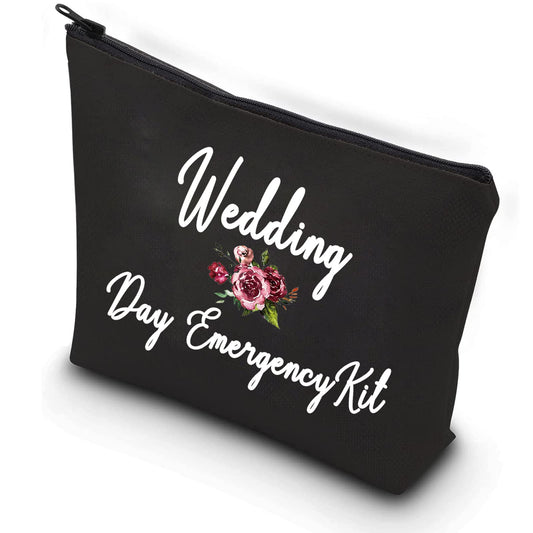 PXTIDY Bride Wedding Day Emergency Kit Bridal Shower Gift Wedding Survival Kit Makeup Bag Bride To Be Gift (black)