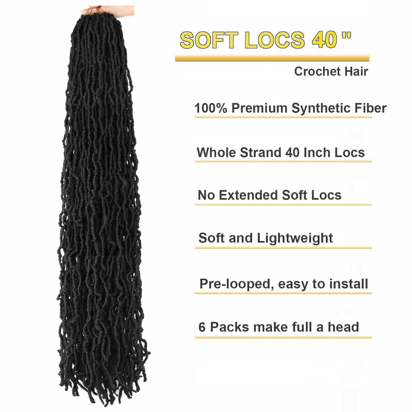 40 Inch Faux Locs Crochet Hair for Butterfly Locs Crochet Hair Distressed Soft Locs Hair for Women (40 Inch, 6Packs 1B)