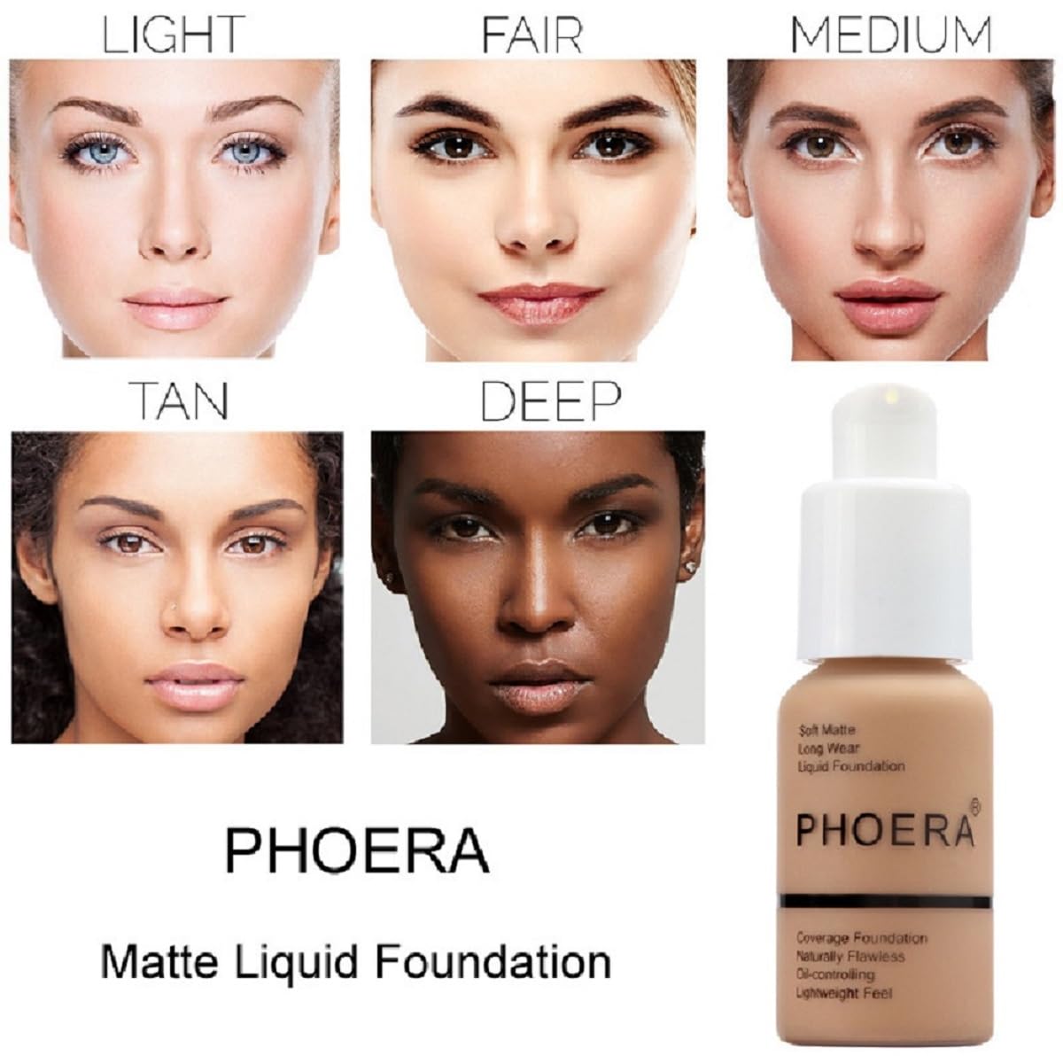 2 Pack PHOERA Foundation 105# Sand and 106#Warm Sun,Flawless Soft Matte Liquid Foundation 24 HR Oil Control Concealer Foundation Makeup.