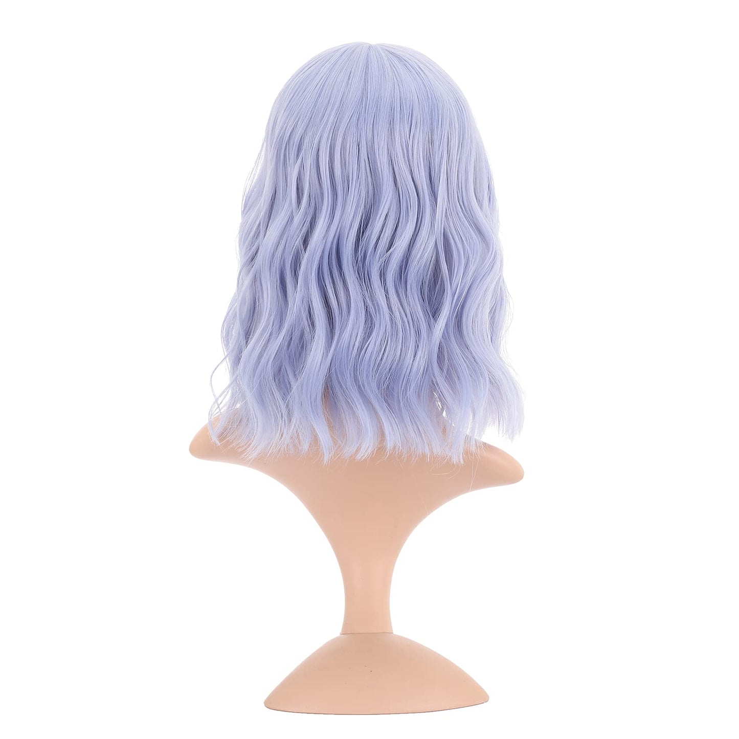 VCKOVCKO Natural Wavy Wig With Air Bangs Short Bob Grey Blue Wigs Women's Shoulder Length Wigs Curly Wavy Synthetic Cosplay Wig Pastel Bob Wig for Girl Colorful Wigs(12",Grey Blue)