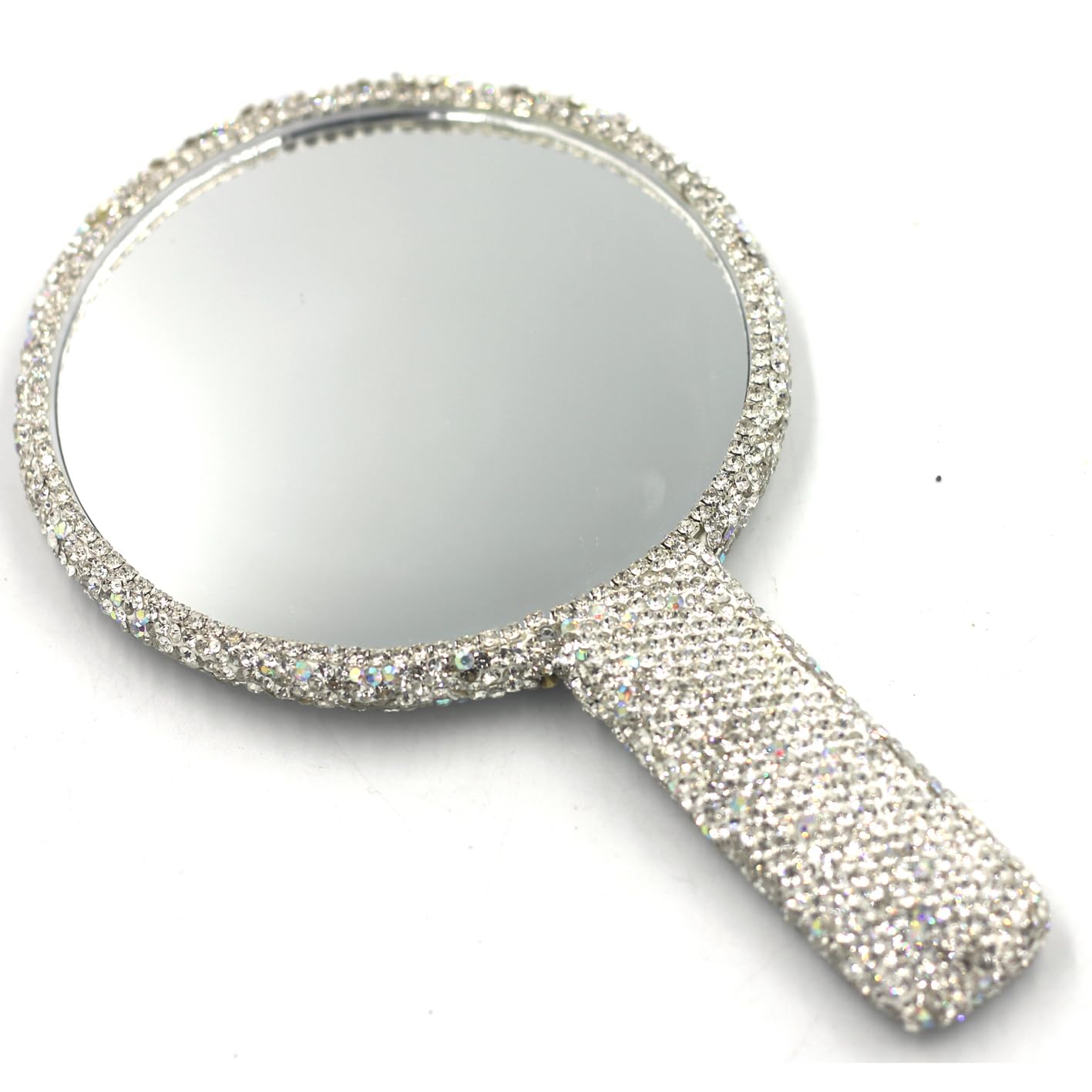 Bestbling Rhinestone Hand Mirror - Bling Mirror with Dazzling Rhinestones, Perfect for Makeup and Decoration - Ideal Gift for Women and Girls (Round Silver)