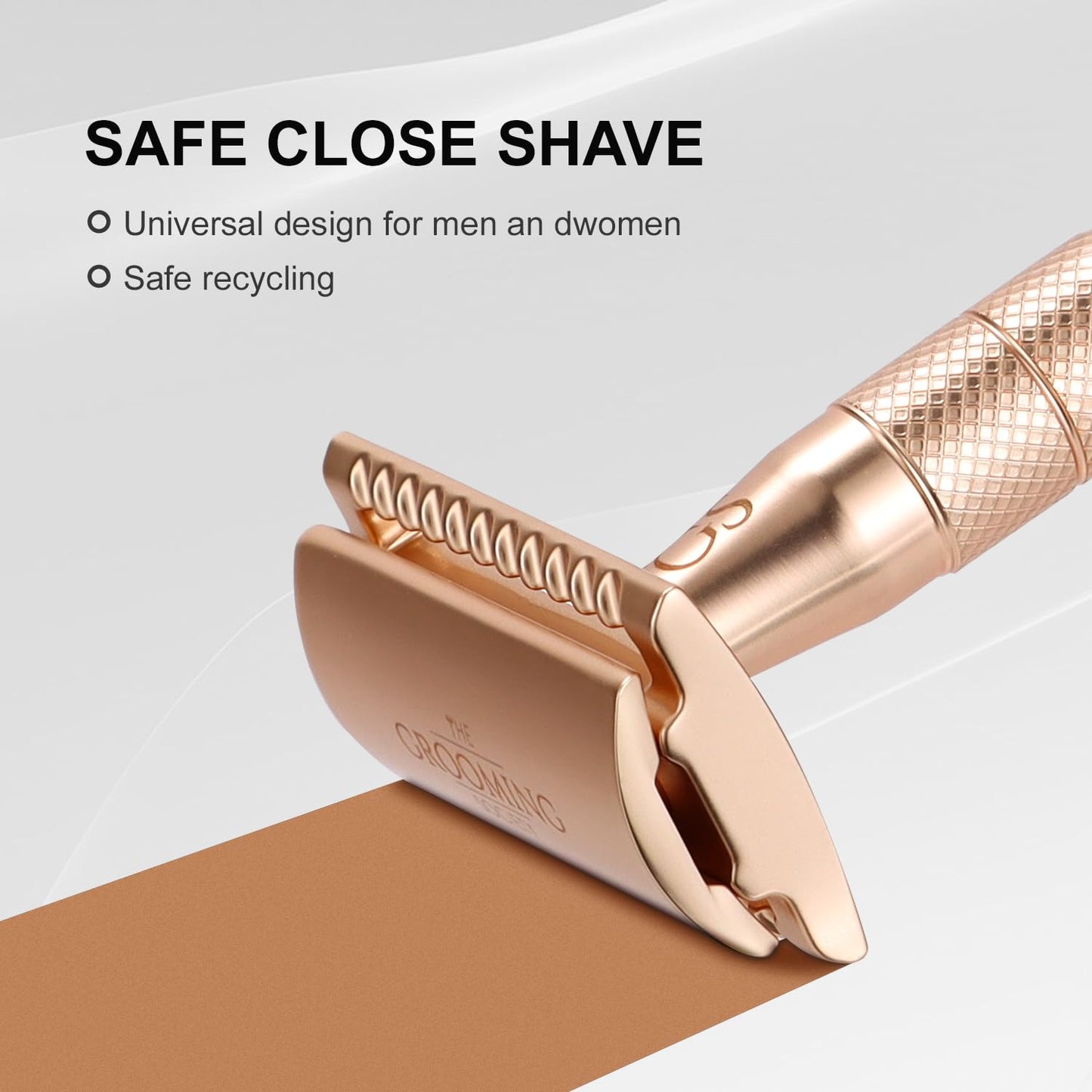 THE GROOMING SOCIETY Safety Razor with 10 Double Edge Blades Refills, Single Blade Razor, Zero Waste Reusable Razor for Men Women, Smooth Closed Shave - Gold