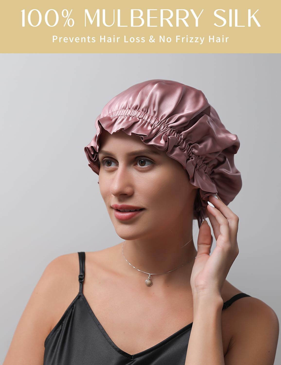 ZIMASILK 100% Mulberry Silk Bonnet for Women Hair Care, Double-Layer Silk, Natural Silk Hair Wrap for Sleeping with Elastic Stay On Head (1Pc, Pink)