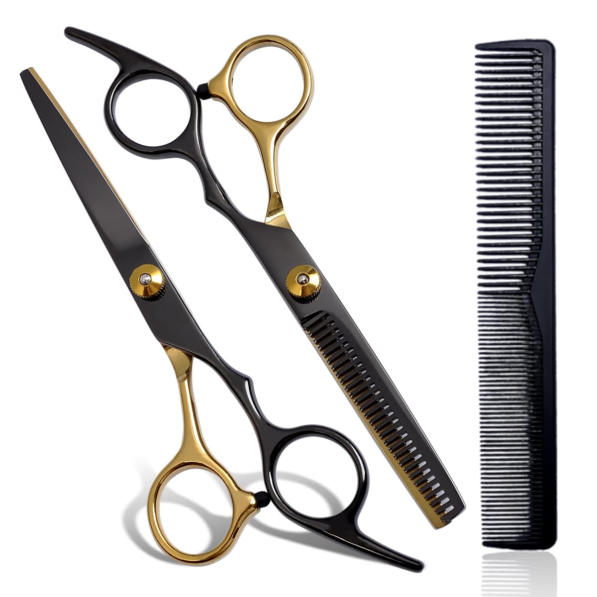 8 PCS Hair Cutting Scissors Kit,Black Blue Professional Home Hair Cutting Barber/Salon Thinning Shears,Hair Cutting Shears Hair Cut Blending Salon Scissor for Men Women Pet