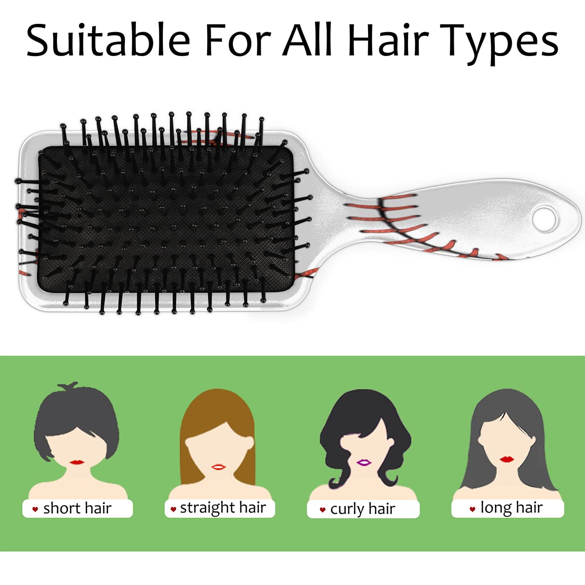 Baseball Hair Brush, Sports Softall Lace Wet Dry Air Cushion Hair Brush Plastic Detangler Hair Brush for Kids Adults Back To School Gift Women Men