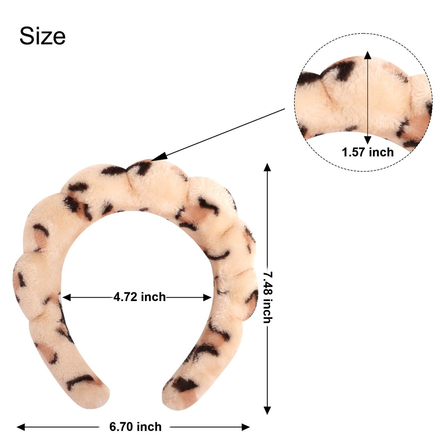 Wecoe 3pcs Skincare Headband For Washing Face Spa Makeup Face Wash Headband Cute Pink Khaki White Cheetah Leopard Printed Puffy Sponge Bubble Headband Hair Accessories For Women Girls Kids Teens Gifts