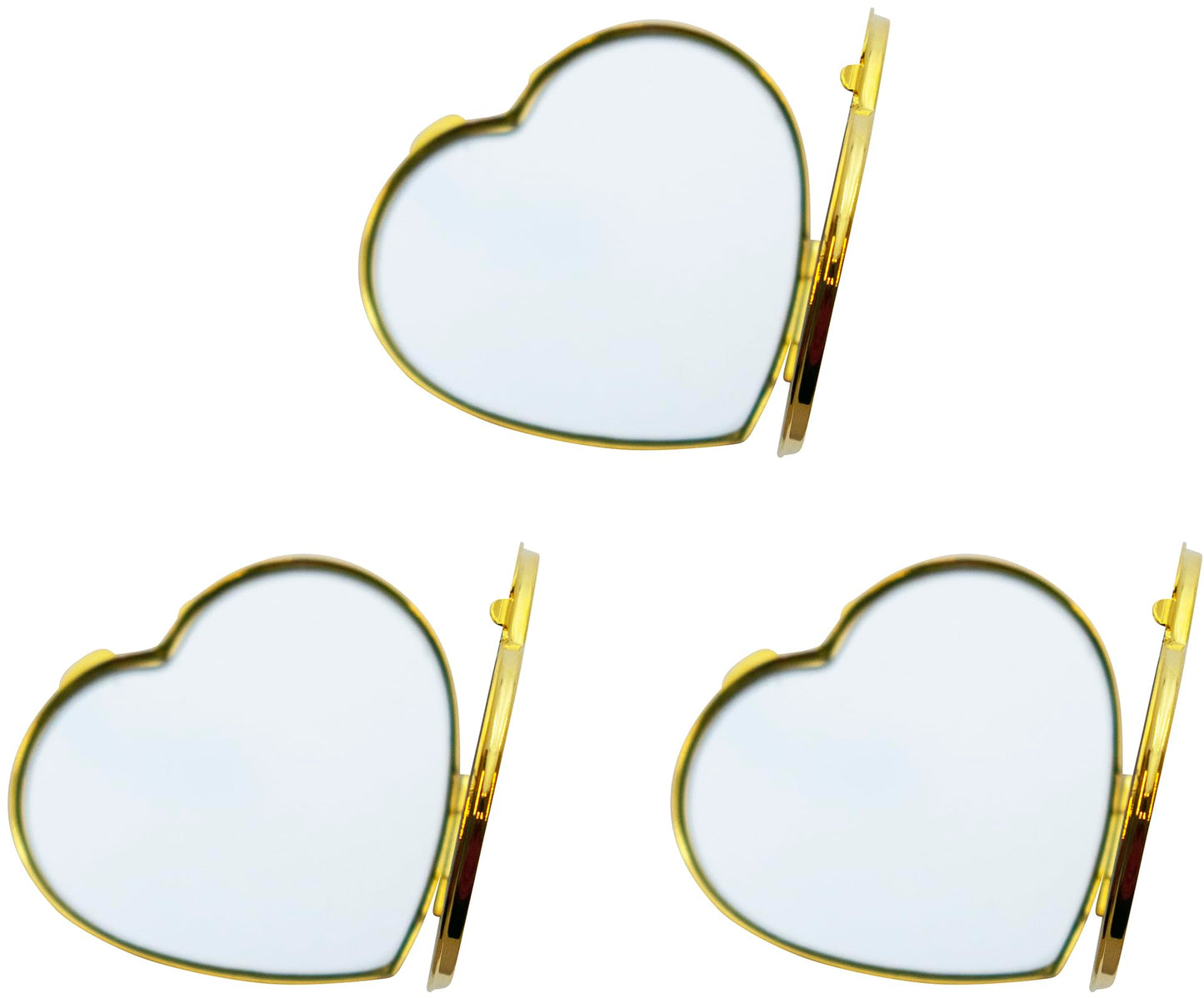 Stephanie Imports Set of 3 Slim Heart-Shaped Double Sided Magnifying Compact Mirrors (Small, Gold)