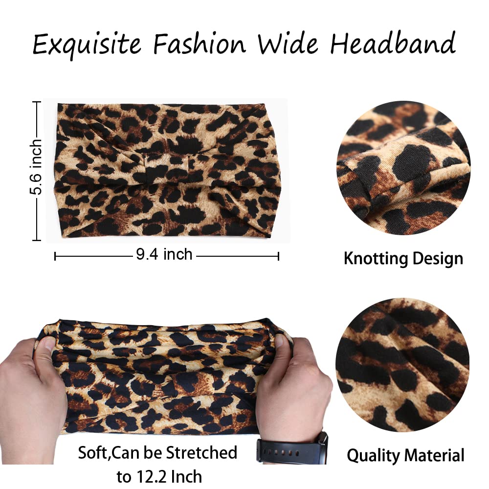 XTREND 4 Packs Wide Headband Fashion Headscarf Bohemian Style Elastic Knotted Non-slip Headband Suitable For Black Women Outdoor Yoga Sports Printed Hair Accessories