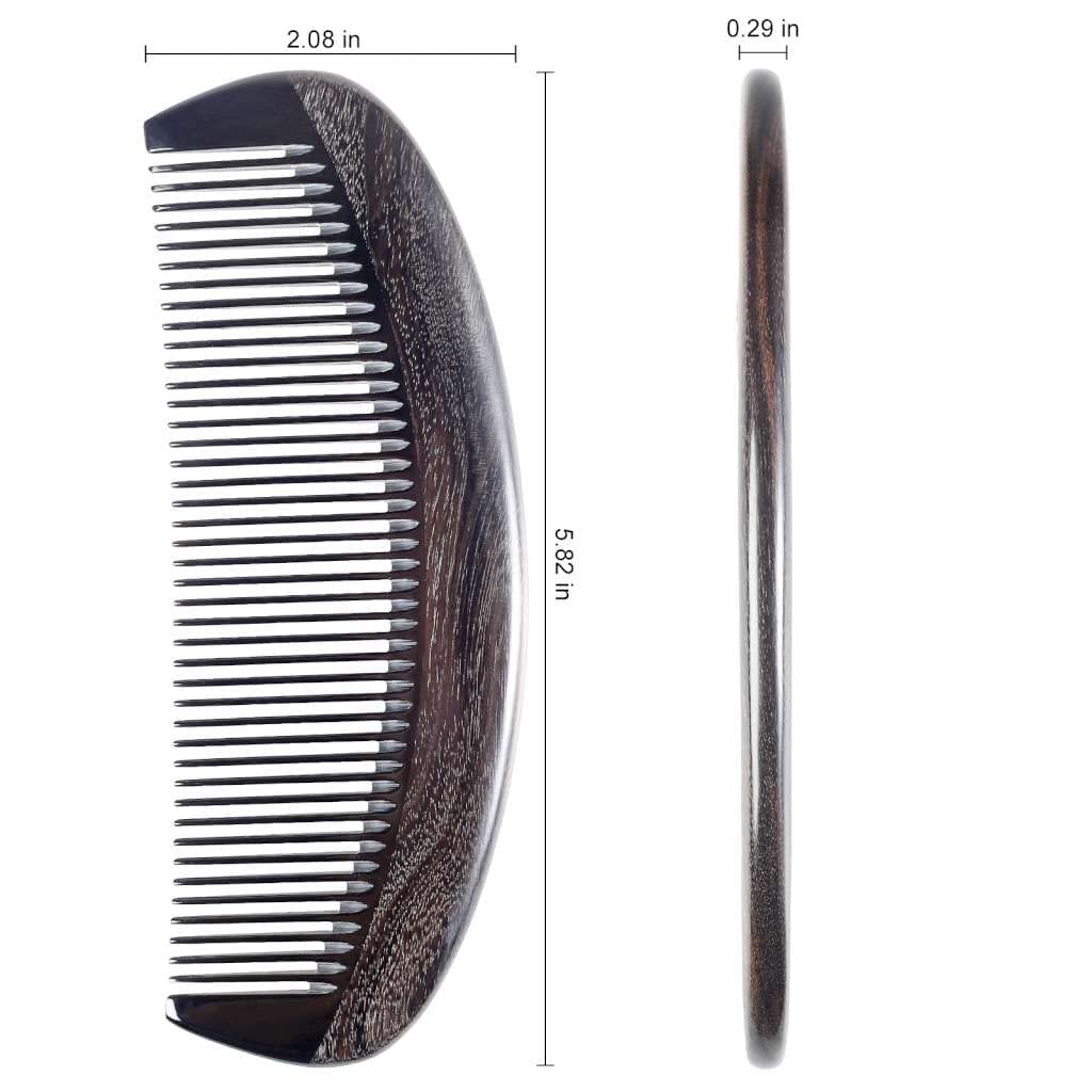 Onedor Handmade 100% Natural Chacate Preto Wood Hair Combs - Anti-Static Sandalwood Scent Natural Hair Detangler Wooden Comb (Oval Wide Tooth Fine Tooth Set)