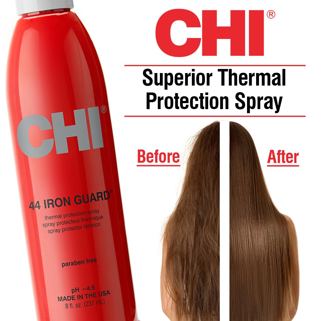 CHI Silk Infusion, 12 FL Oz (Pack of 1), Packing May Vary & 44 Iron Guard Thermal Protection Spray, Clear, 8 Fl Oz