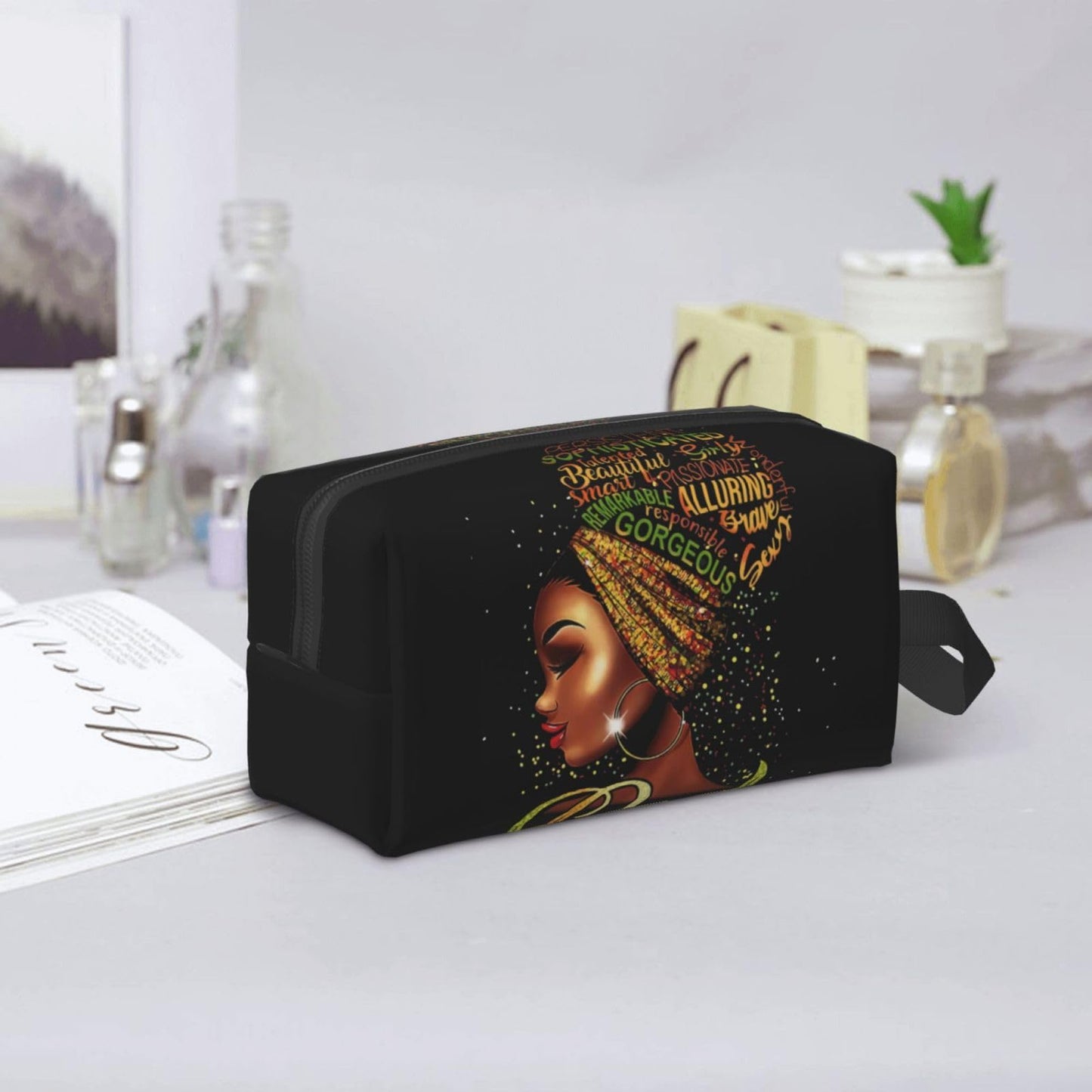 African Women Cosmetic Bag Travel Makeup Pouch Waterproof Makeup Bag for Purse Portable Toiletry Bag Organizer