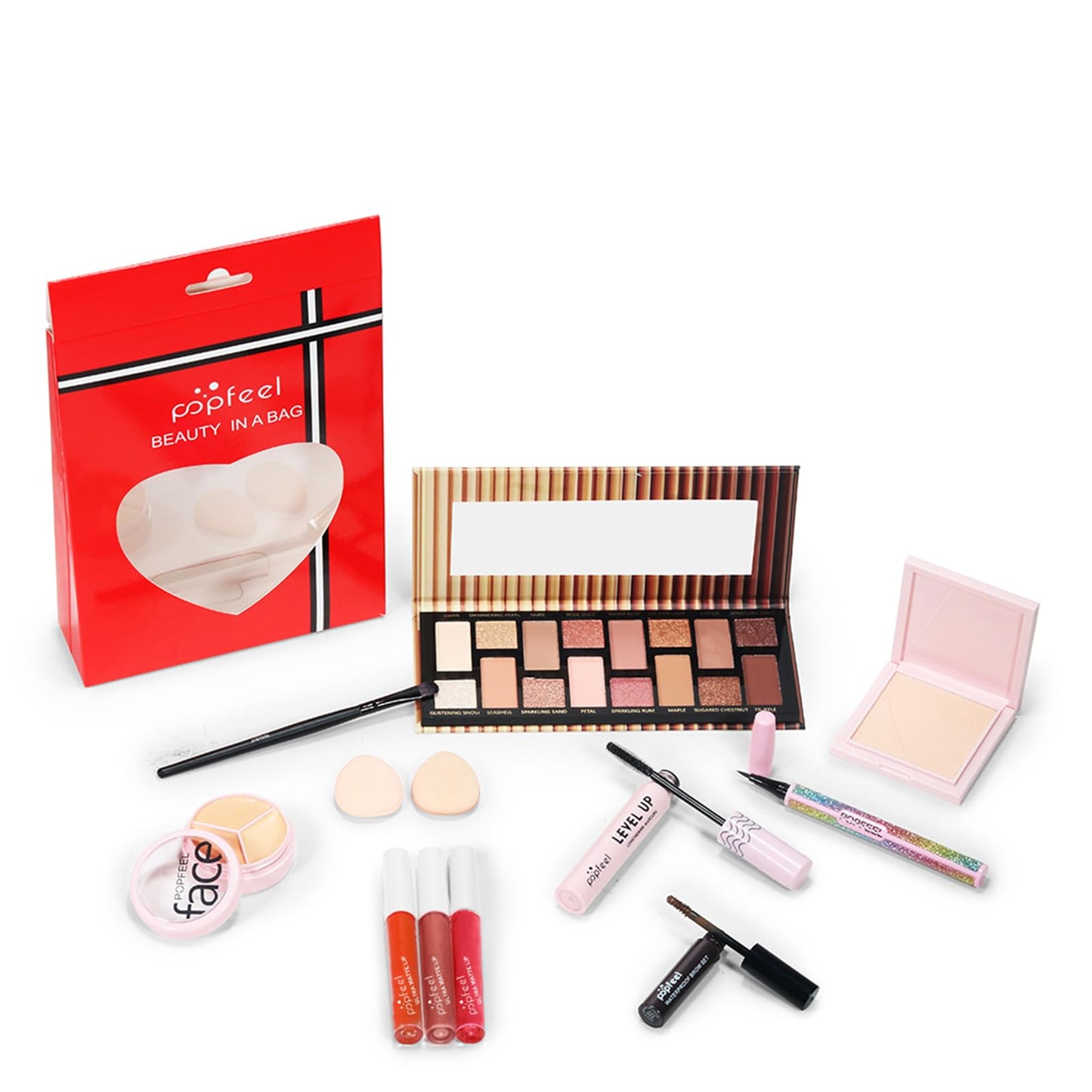 Joyeee All in One Makeup Kit, Full Starter Essential Makeup Kit for Women Beginners Includes Eyeshadow Palette Lipgloss Mascara Eyeliner Eyebrow Pencil Concealer Powder Puff Set