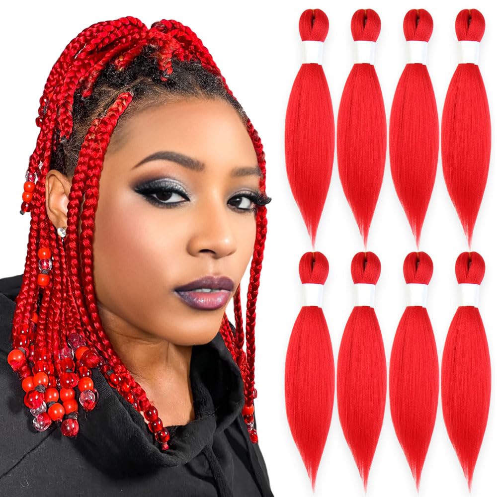 KAVSORAPI Red Braiding Hair 12 Inch Pre Stretched Hair Short Straight Crochet Braids Yaki Texture Synthetic Fiber 8 Packs (Red)