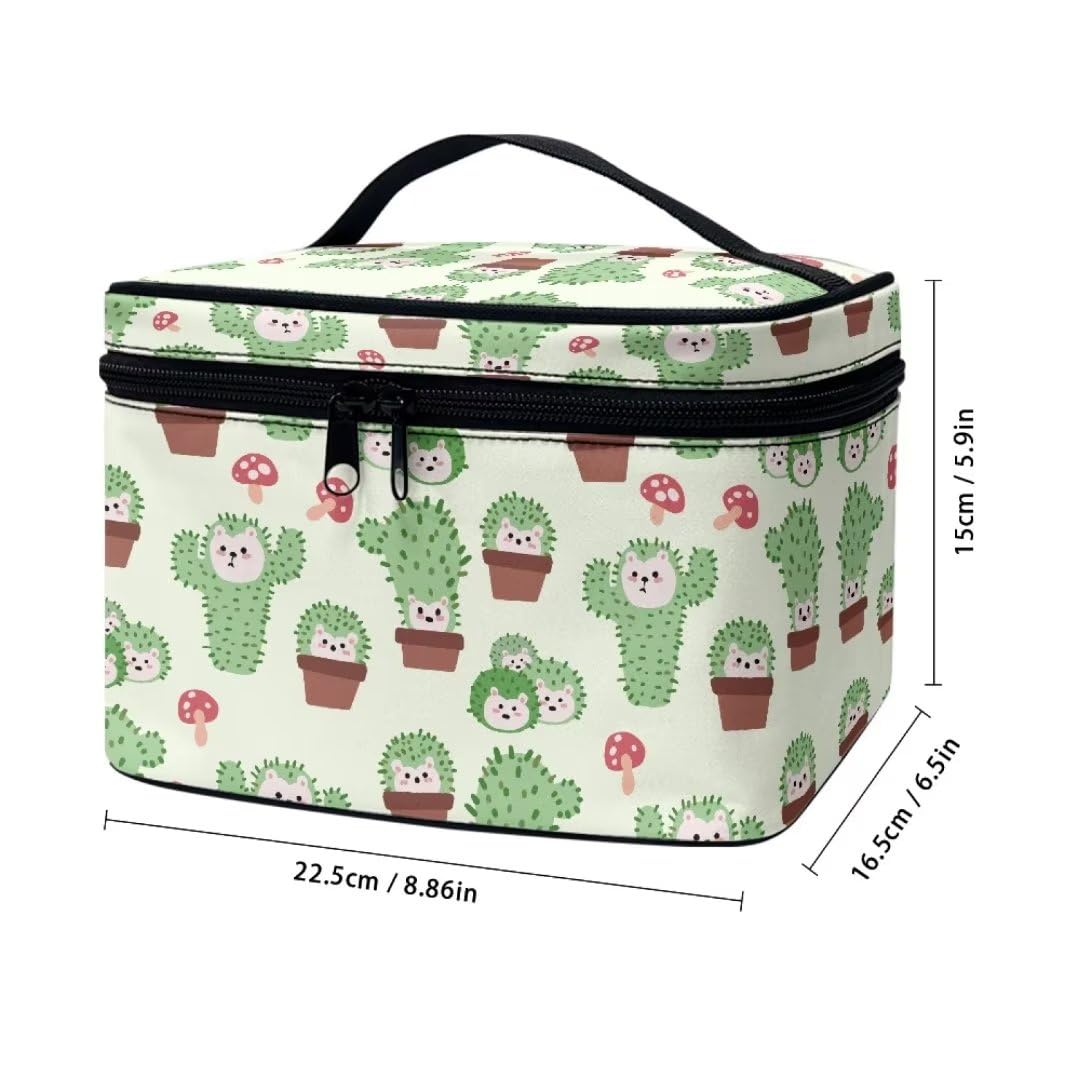 Horeset Cactus Mushroom Travel Cosmetic Bag Large Makeup Bag Travel Makeup Pouch Organizer with Handle