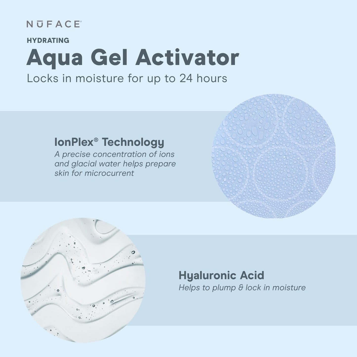 NuFACE Aqua Gel Activator - Microcurrent Conductive Gel & Activator Powered by IonPlex & Hyaluronic Acid to Enhance Results of NuFACE Facial Device - Improves Skin Radiance - 2 Pack (3.3 oz & 1.69 oz)