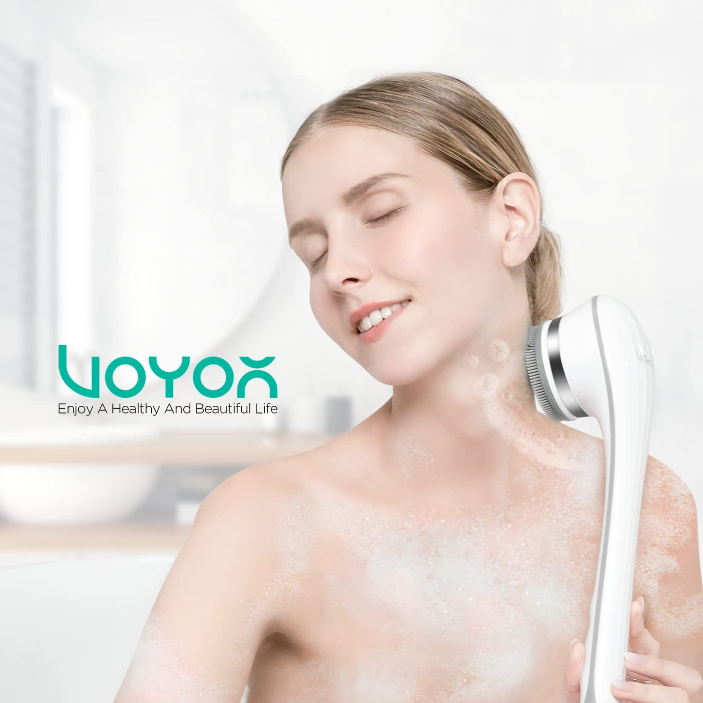 VOYOR Electric Body Brush Back Scrubber for Shower - Facial Cleansing Brush Rechargeable, Spin Face Brush Waterproof 5-in-1 Body Brush Set for Deep Skin Cleansing