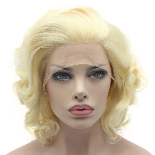 Lushy Wavy Short Light Blonde Wig Heavy Density Heat Resistant Synthetic Lace Front Wig