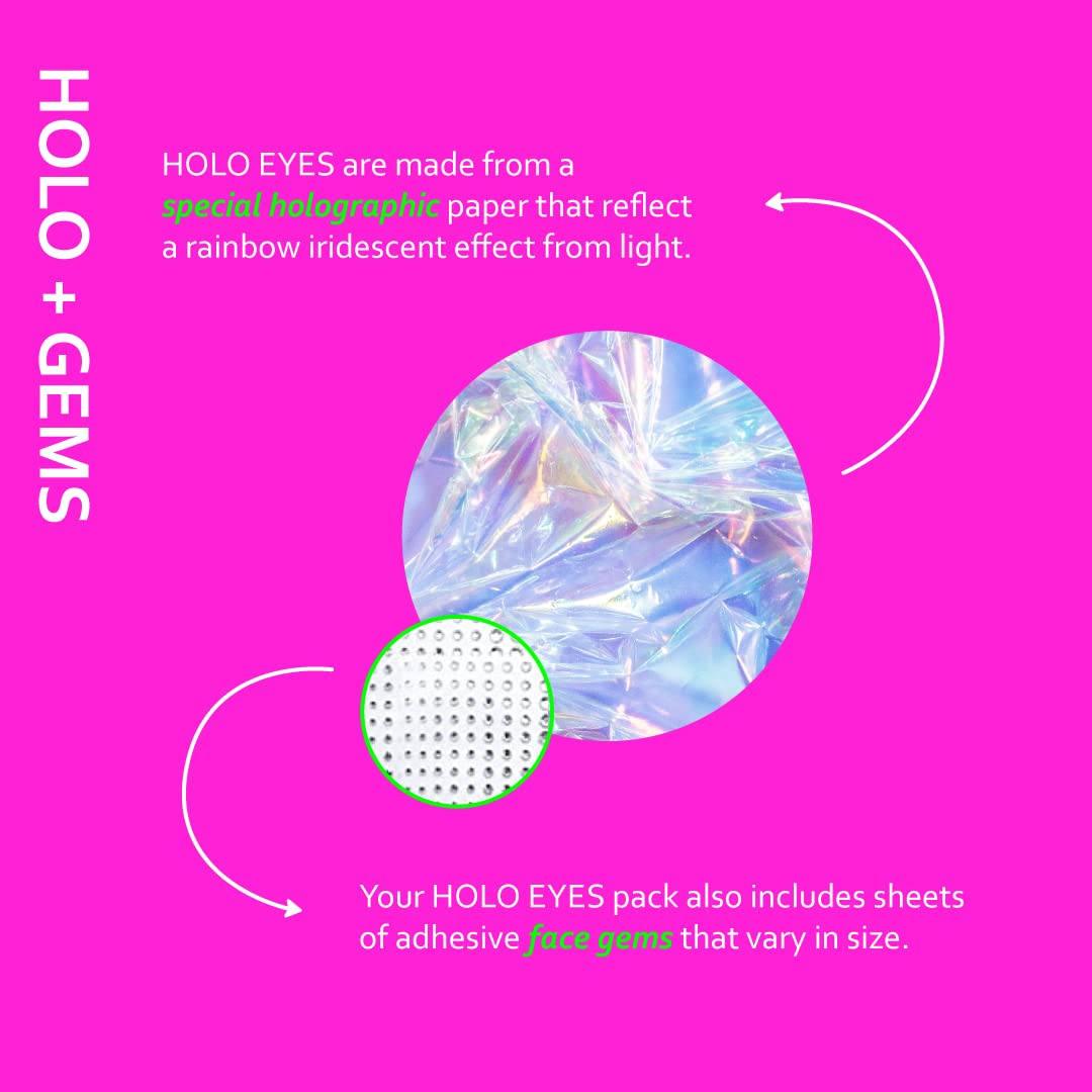 HOLO EYES 5 Designs 10 Sets Holographic Eye Makeup Stickers Festival Face Gems Temporary Stickers Crystal Face Stickers Decorations Fit for Festival Rave Carnival Party and Events Euphoria