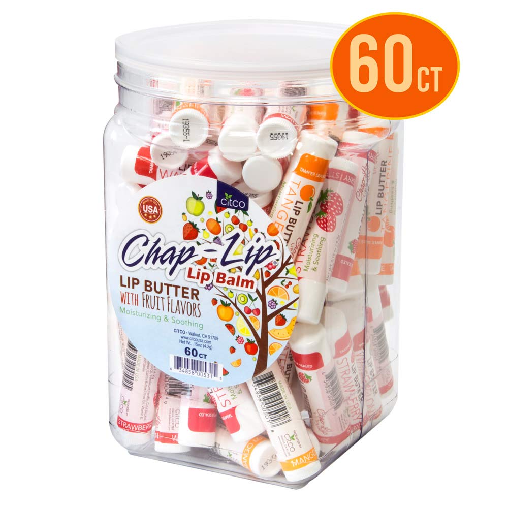 CHAP-LIP Lip Balm 60 Ct. with Fruit Flavors, Cocoa Butter, Coconut Oil | Moisturizing Vitamin E & Total Hydration Treatment & Soothing Lip Therapy (60 Ct Pack of 12)