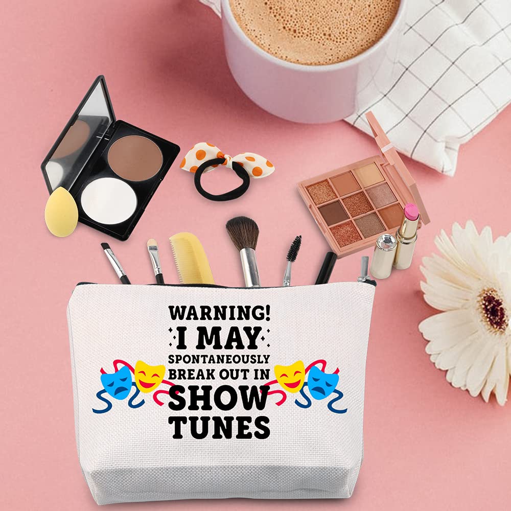 TSOTMO Warning I May Randomoly Break Out In Show Tunes Cosmetic Bag Theatre Novelty Makeup Bag Broadway Musical Theater Gift (SHOW TUNES)