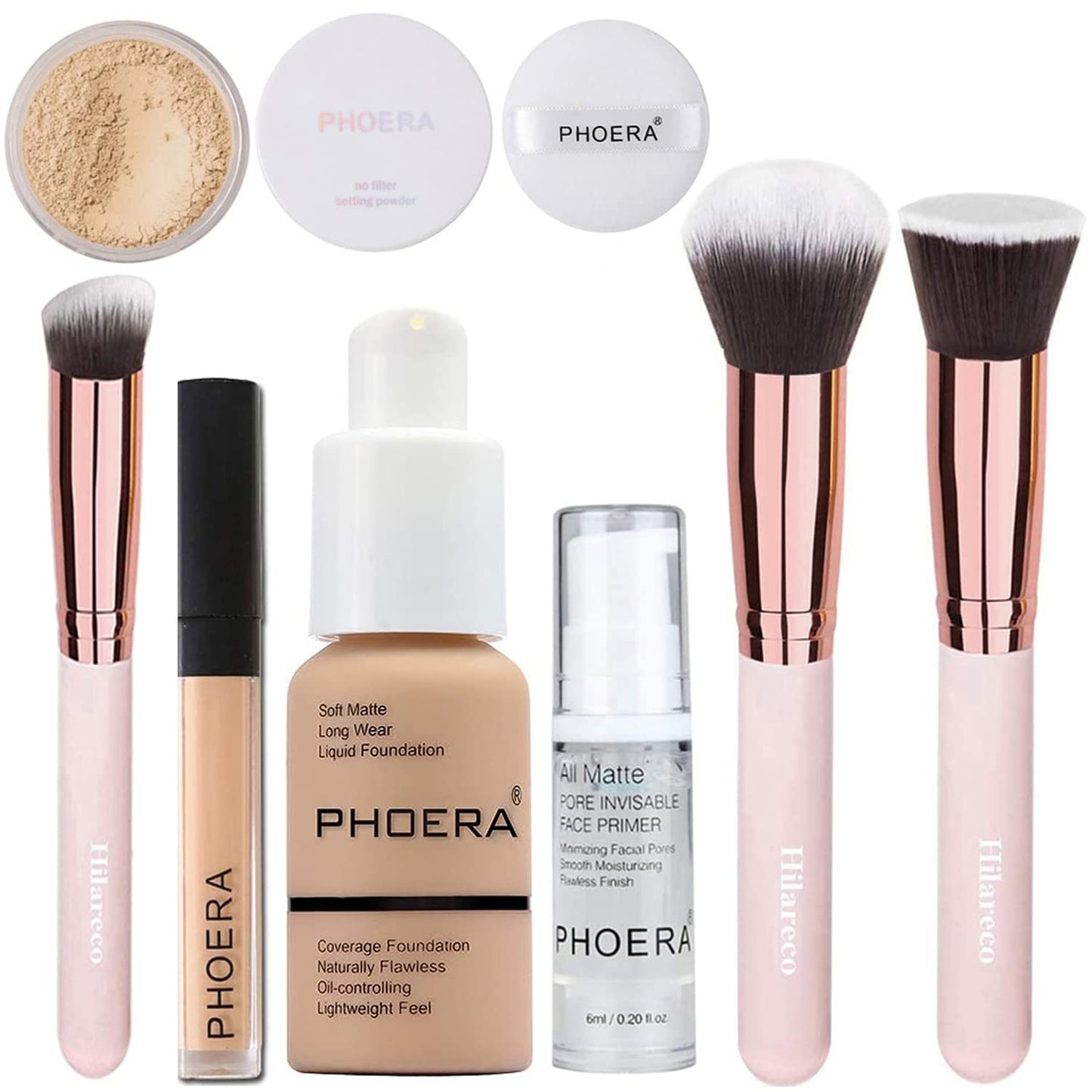 PHOERA Foundation,PHOERA 9D Mascara,PHOERA Makeup Foundation Full Coverage,PHOERA Primer, PHOERA Powder, PHOERA Concealer, Kabuki Brushes Foundation (104 Buff Beige)