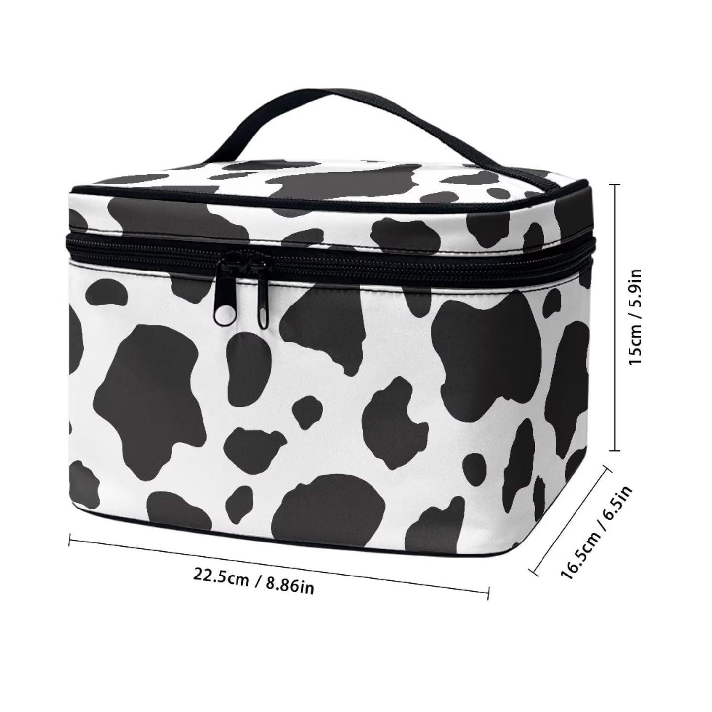 Psaytomey Makeup Brush Bag Black White Cow Print Cosmetic Brush Case Travel Essentials Accessories for Toiletries Cute Purse with Zipper Pocket