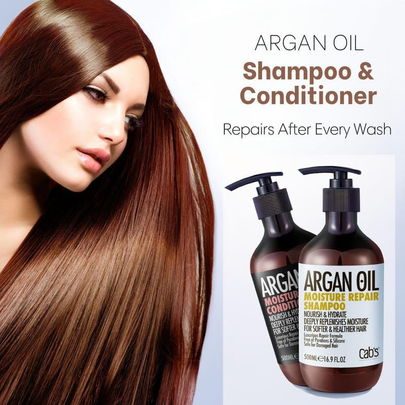 Cab's Argan Oil Shampoo and Conditioner Set for Women and Men - Best Gift for Damaged, Thinning Hair, Curly or Frizzy Hair - Paraben Free 2 x 16.9 fl oz