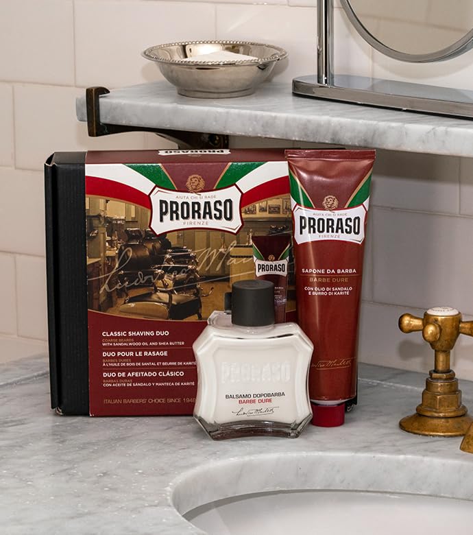 Proraso Classic Shaving Duo Kit, Nourishing for Coarse Beard Formula with Shaving Cream Tube and After Shave Balm