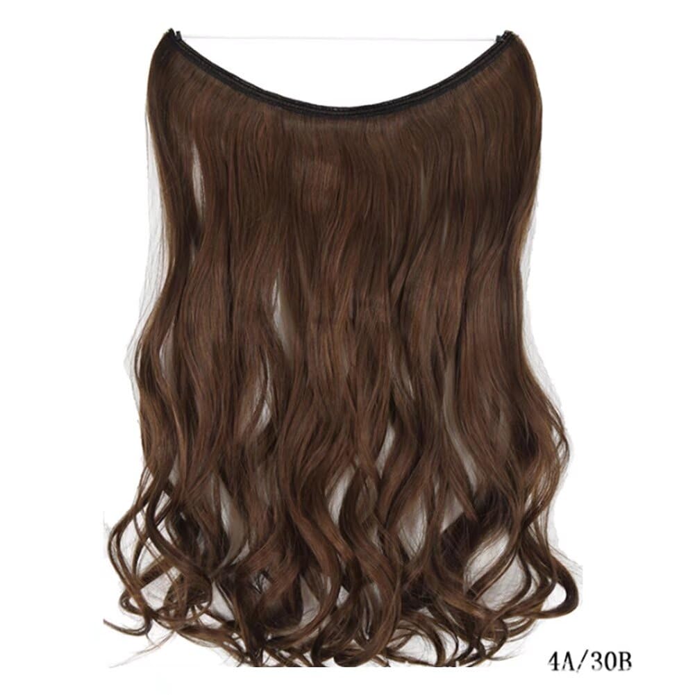 iLUU Hair Long Curly Piano Color Extensions 18" 80g #4A/30B Chocolate Brown and Auburn Brown Womens Seret Invisible Wire Fish Line Hair Extenions Long Curly WavySynthetic Hair for Women