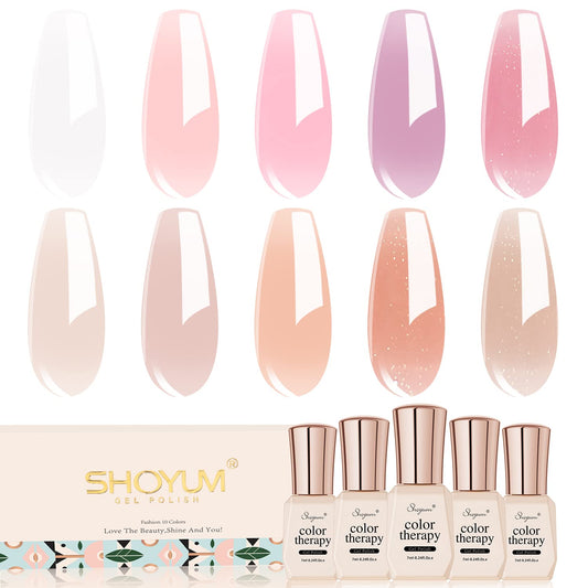 SHOYUM Jelly Pink Gel Nail Polish Set of 10 Colors Including Pink Purple Milky White Nude Gel Polish Kit UV LED Soak Off Nail Polish Home DIY Manicure Nail Salon Varnish