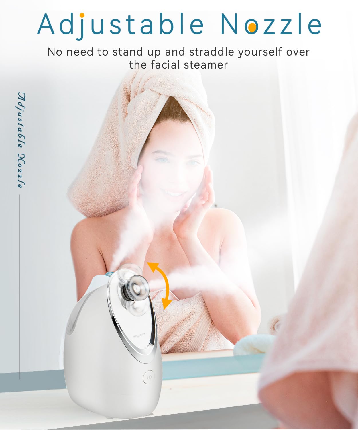 Kingsmile Facial Steamer, 2 in 1 Face Steamer for Facial,Compact Nano Steamer with Aromatherapy,Face Humidifier - Adjustable Nozzle, Warm Steam for Home SPA & Sinuses, Stainless Steel Kit & Hairlace