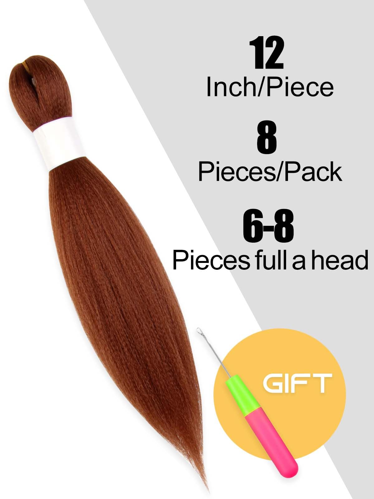 KAVSORAPI Ginger Braiding Hair 12 Inch Pre Stretched Hair Short Straight Crochet Braids Yaki Texture Synthetic Fiber 8 Packs (350#/Ginger)