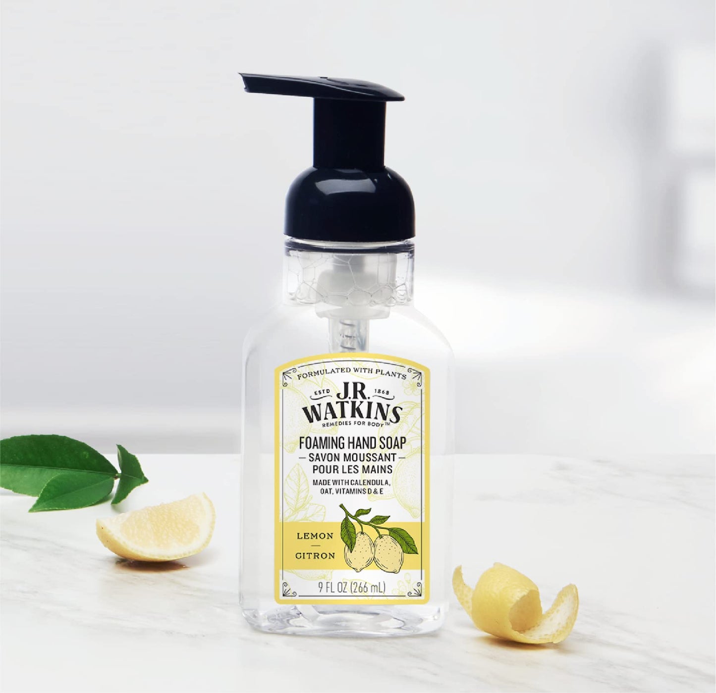 J.R. Watkins Foaming Hand Soap with Pump Dispenser, Moisturizing Foam Hand Wash, All Natural, Alcohol-Free, Cruelty-Free, USA Made, Lemon, 9 fl oz, 3 Pack