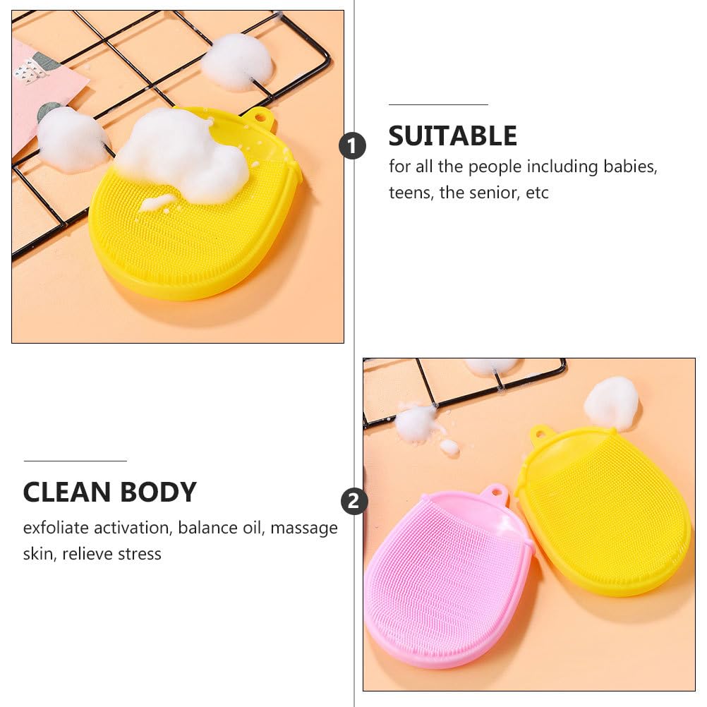 FRCOLOR Silicone Bath Brush Silicone Shower Glove Face Scrub Brush Silicone Loofah Brush Silicone Body Scrub Body Scrubber Silicone Bath Mitt Long Handle Baby Face Brush 3pcs Color Random