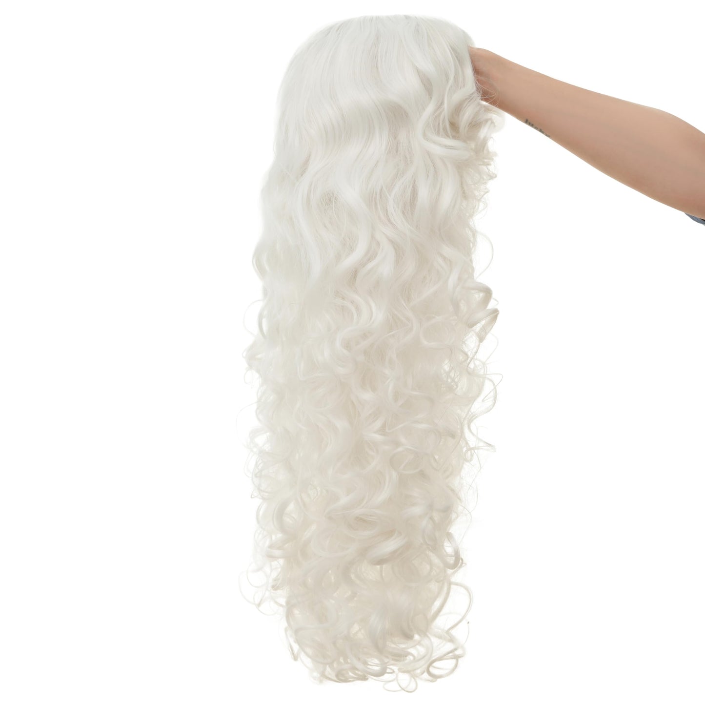 Dai Cloud White Long Curly Wigs for Women With bangs Synthetic Queen Princess Middle Part Hair Wig for Cosplay