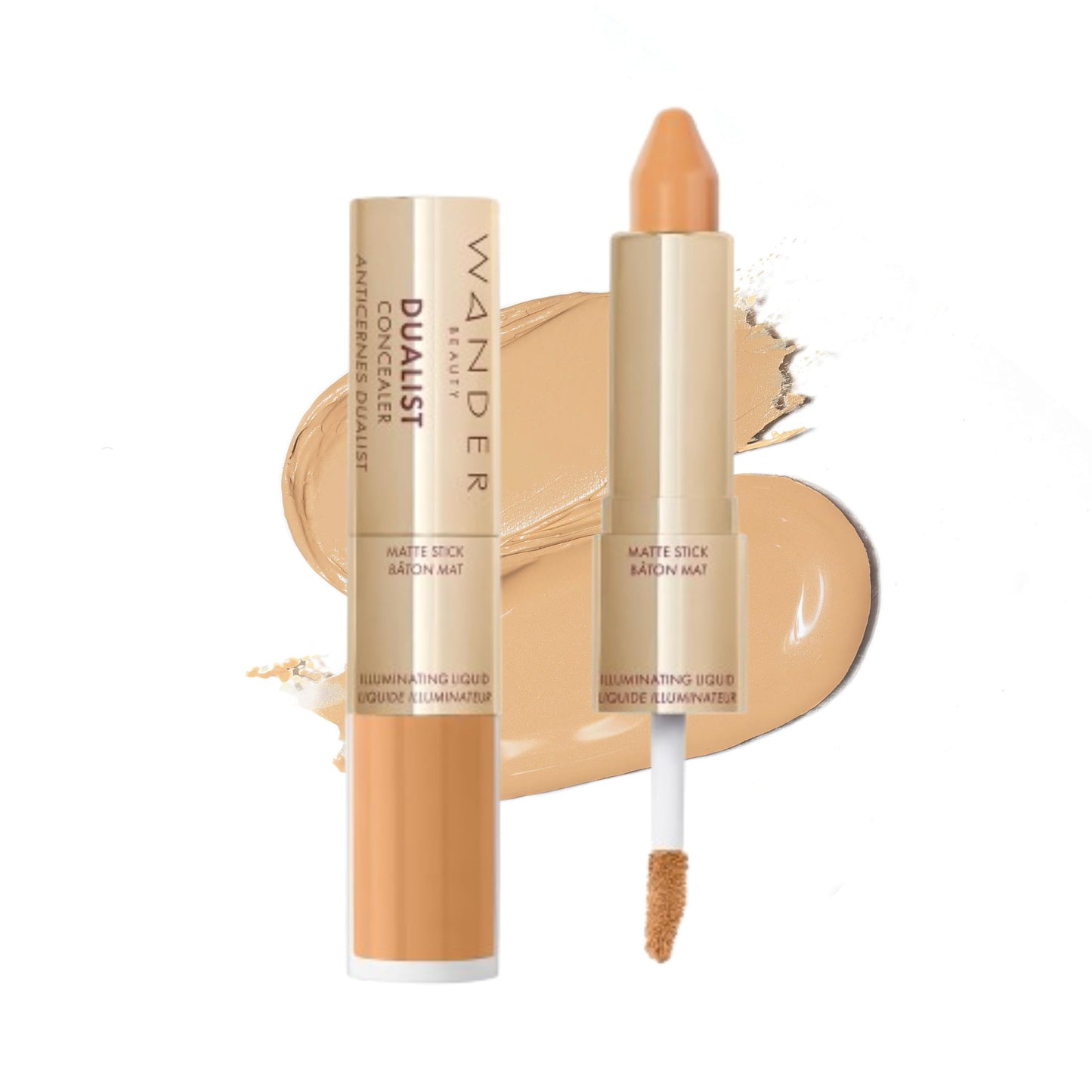 Wander Beauty Dualist Matte and Illuminating Concealer Makeup - Golden Medium - Dual-Ended Matte Concealer Stick + Liquid Concealer - Full Coverage Concealer Brightens & Hydrates - 0.28 fl oz