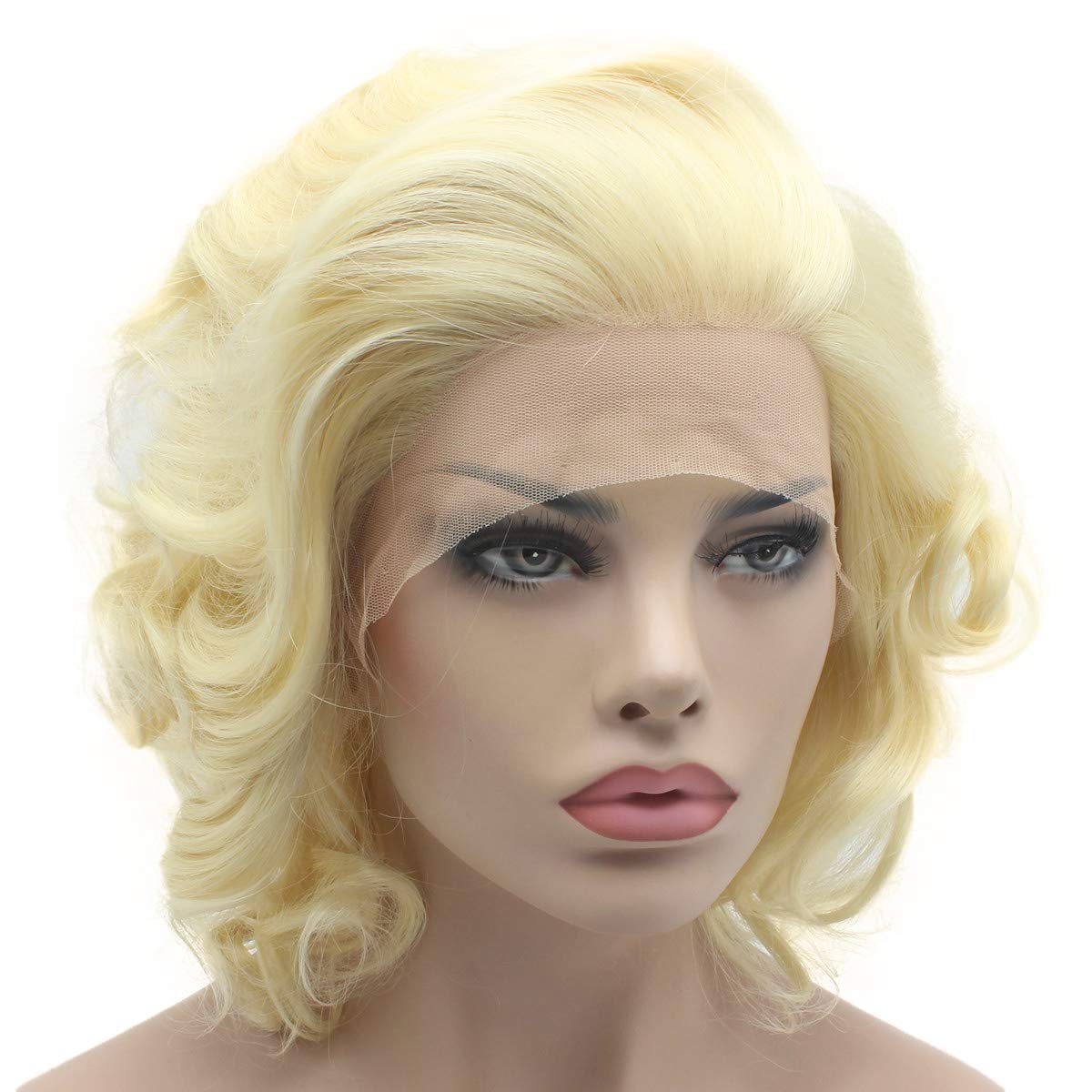 Lushy Wavy Short Light Blonde Wig Heavy Density Heat Resistant Synthetic Lace Front Wig