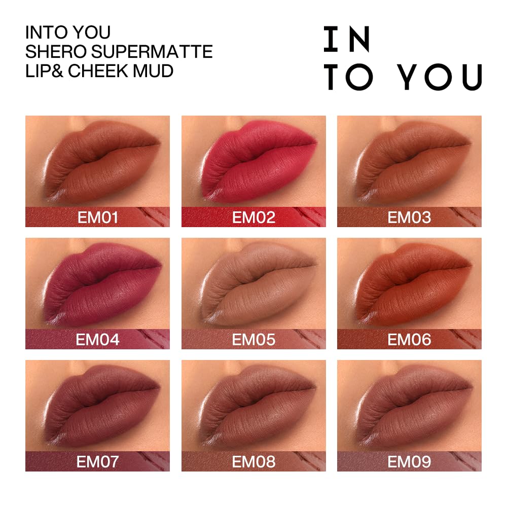 INTO YOU Matte Lipstick, Super Stay Lipstick for Women, Waterproof, Long Lasting Lipstick, High Impact Lipcolor with Lightweight Lip Mud Texture, Dual-use for Lips and Cheek, Pink Lipstick (EM525)