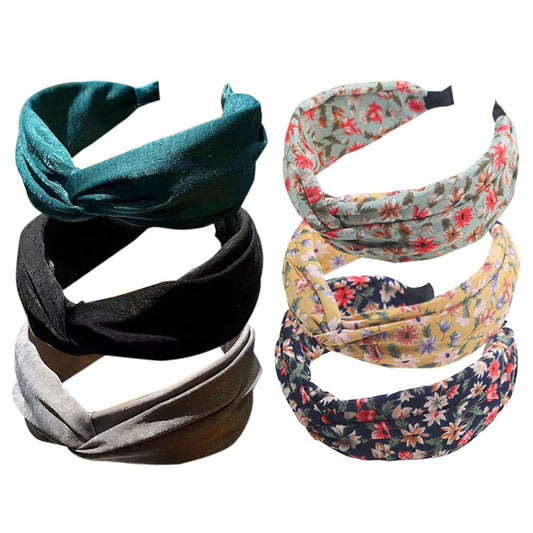 HUANMAYE 6Pcs Wide Headbands for Women Elastic Fabric Hair Bands Fashion No Slip Cashew Design Hair Hoops Knotted Hair Accessories for Girls (Flowers)