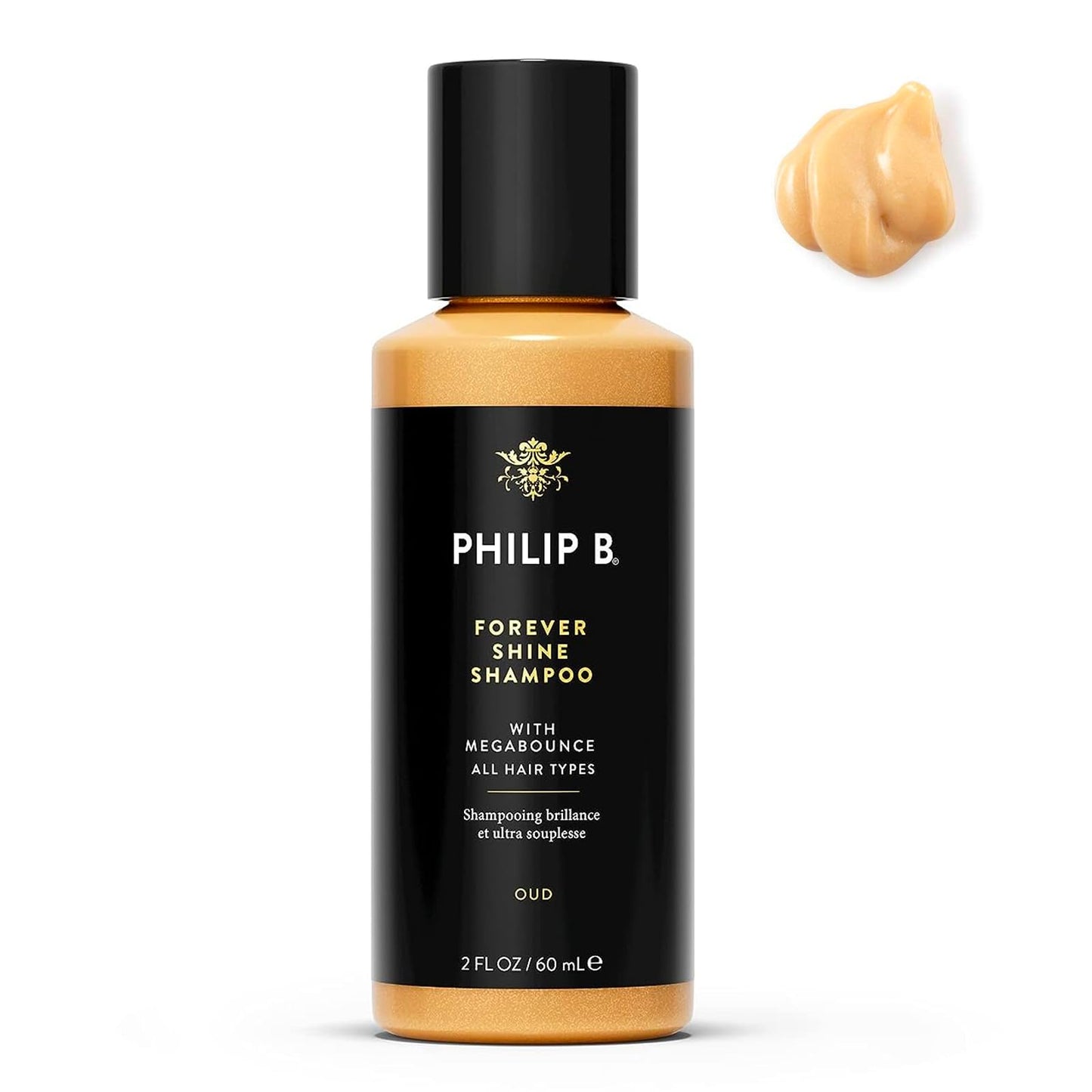 PHILIP B. Forever Shine Shampoo and Conditioner 2 oz Each + Mega Curl Enhancer 2oz - Shampoo and Conditioner Set with Notes of Pure Oud