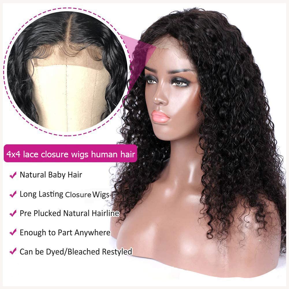 Uesoels 4x4 HD Transparent Lace Closure Deep Wave Wigs Human Hair Pre Plucked Bleached Knots with Baby Hair 180 Density Deep Wave Frontal Wigs for Black Women 16 Inch