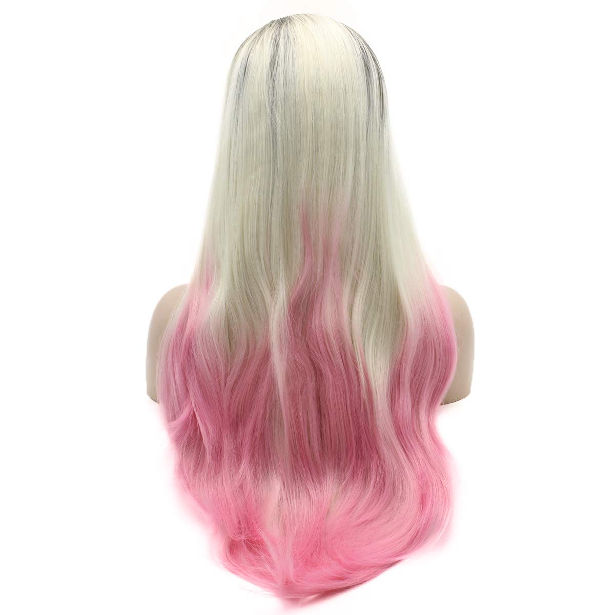 Lushy Straight Extra Long 28in Black Root Light Blonde Pink Ombre Wigs Heavy Density Heat Friendly Synthetic Lace Front Wigs