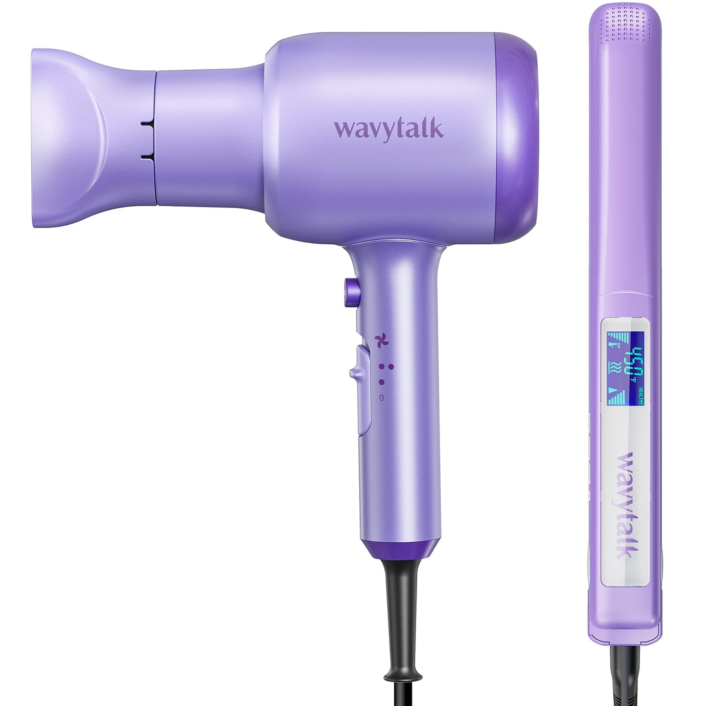 Wavytalk Ionic Blow Dryer with Diffuser - Professional 1875W Hair Dryer for Women and Pro Titanium Straightener and Curler, Dual Voltage for All Hairstyles (Purple)